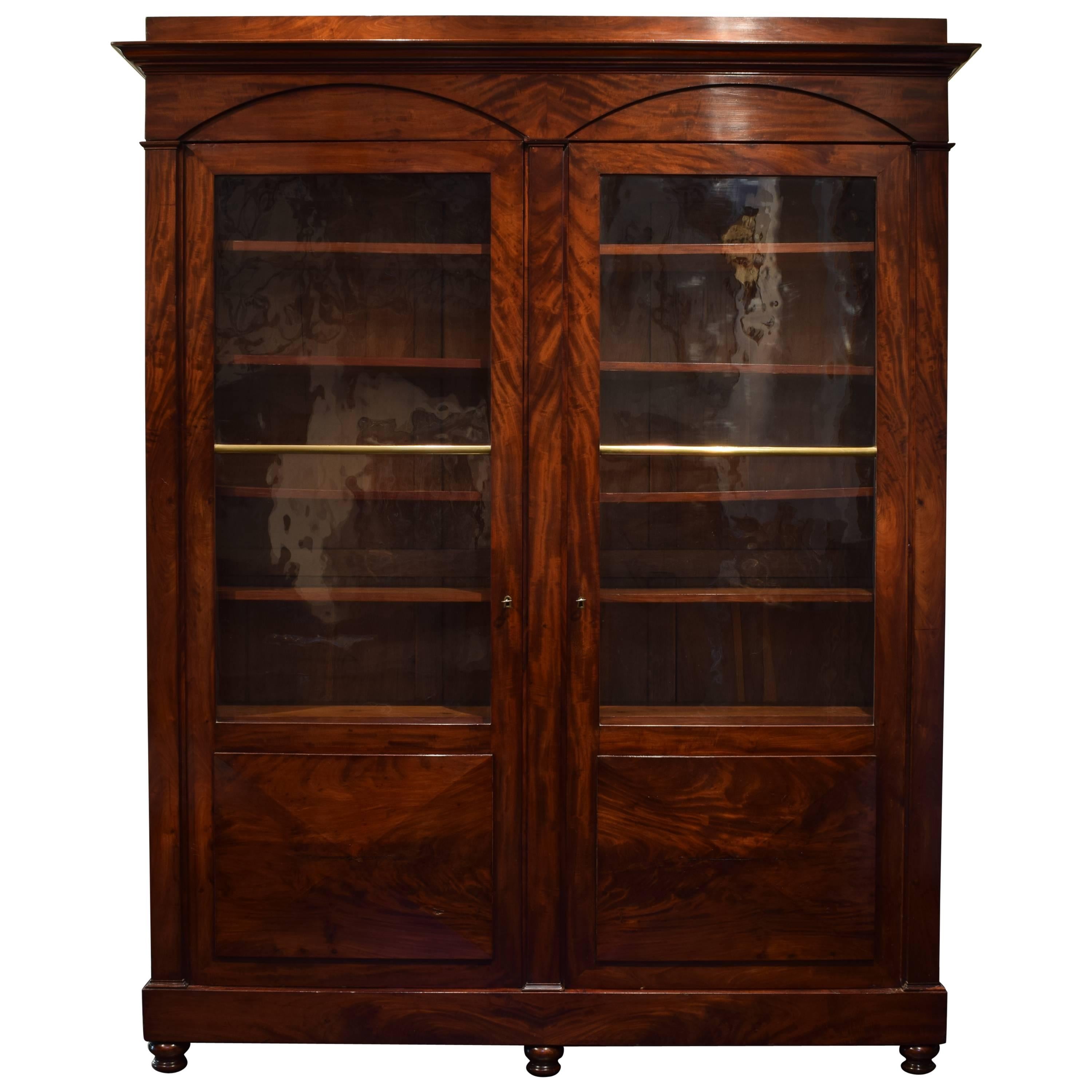 Italian Neoclassic Mahogany Two-Door Cabinet, Original Glass, Mid-19th Century