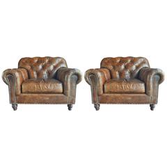 Pair of Leather Chesterfield Club Chairs