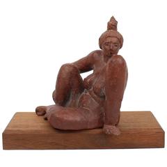 Modernist Terracotta Sculptures of Rubenesque Woman by F. Kahn, 1980s 1