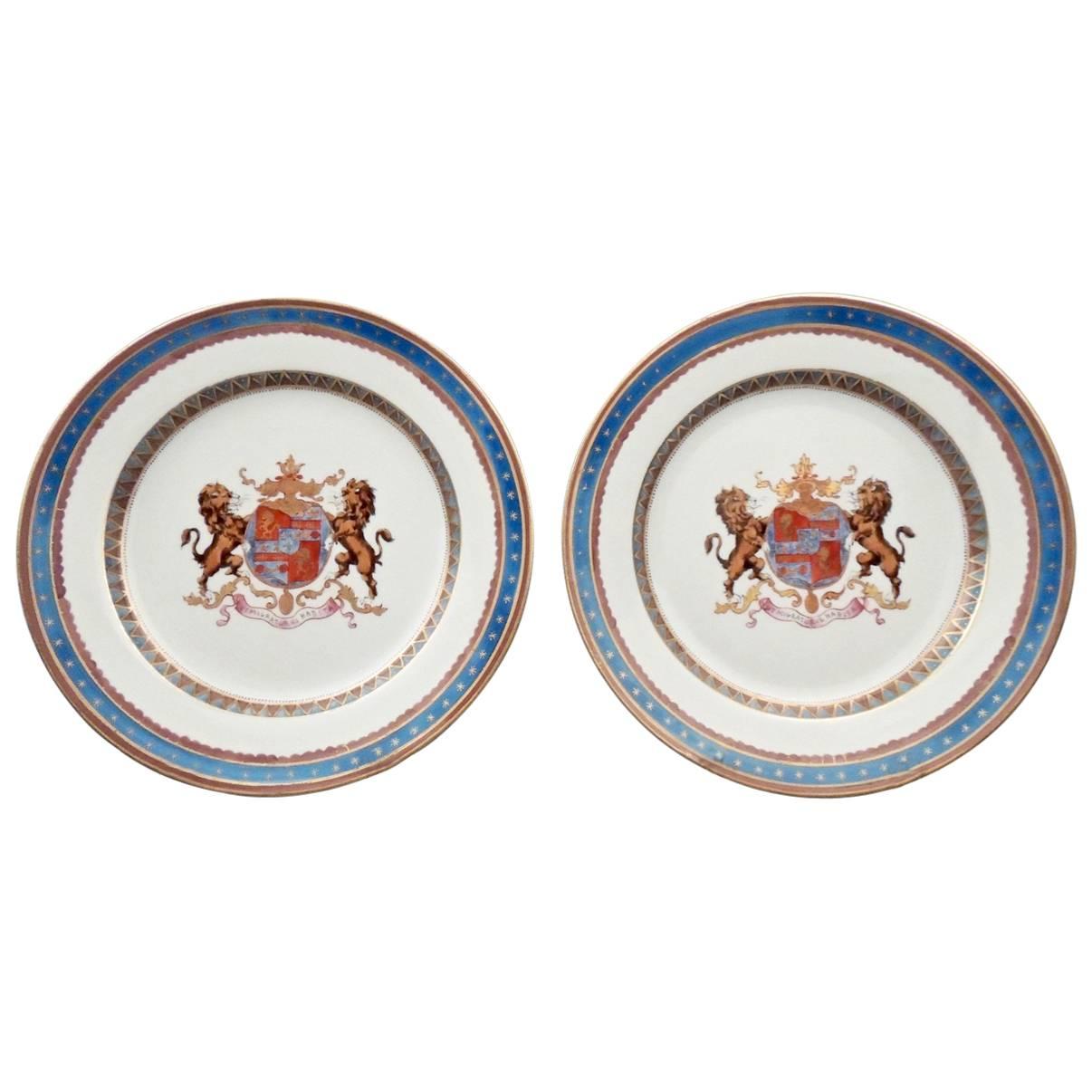 Pair of Faux Armorial Samsom & Cie Chinese Export Style Porcelain Plates