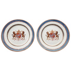 Pair of Faux Armorial Samsom & Cie Chinese Export Style Porcelain Plates