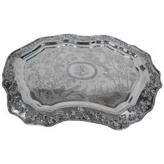 Large and Excellent Chinese Export Silver Salver Tray 9