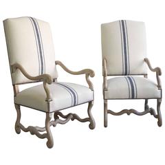 Pair of 19th Century French Antique Os Du Mouton Armchairs