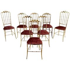 Used Set of Eight Polished Gilt Brass Chiavari Ballroom Chairs