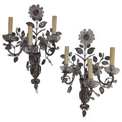 Pair of French Maison Baguès Crystal Floral Sconces, Circa 1880 7