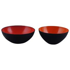 Two Krenit Bowls, Herbert Krenchel, Black Metal and Red and Orange Enamel, 1970s 2