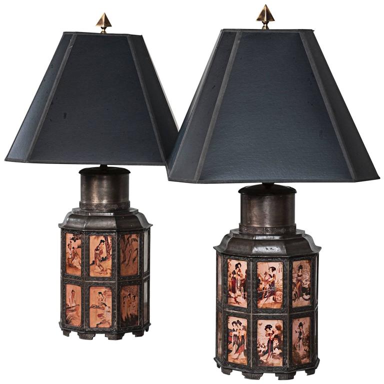 Asian Style Pewter Table Lamps For At 1stdibs Vintage Pair Of Pewter Asian Style Nonagon Table Lamps