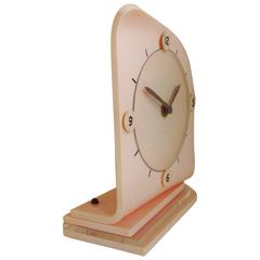 Eccentric Scottish Art Deco Asymmetrical Peach and Clear Lucite Glen Table Clock