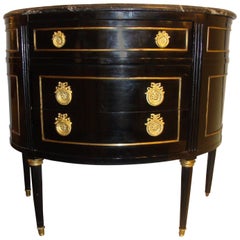 Ebonized Demilune Commode Nightstand Louis XVI Style