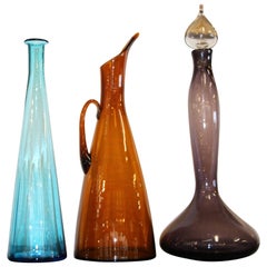 Vintage Three Blenko Glass Vessels, One is a Decanter with Stopper