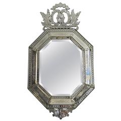 19th Century Antique Venetian Octagonal Cushion Mirror with Decorative Cartouche