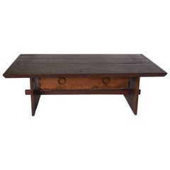 Vintage Rustic Coffee Table with Leather Bottom Drawer