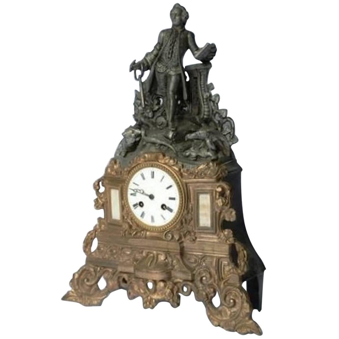 Clock in Brass, "La Fontaine", France, circa 1900 For Sale