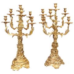 Pair of Large Victorian Style Ormolu Rococo Candelabras Bronze Candles