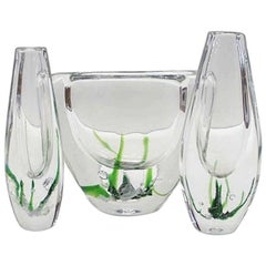 Three Kosta Boda Glass Vases by Vicke Lindstrand, Modern Swedish Design