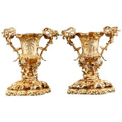 Pair of Louis XV Style Ormolu Vases Urns Rococo Trophy