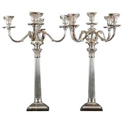 Regency Style Silver Plate Candelabras Doric Column Candles