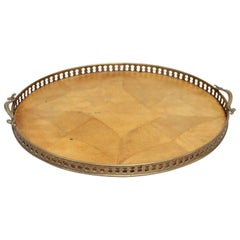 Hollywood Regency Serving Tray Goatskin and Brass, Aldo Tura Era