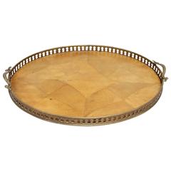 Hollywood Regency Serving Tray Goatskin and Brass, Aldo Tura Era 1
