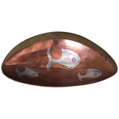 1950s Los Castillo Brass Copper and Sterling Silver Catchall, Midcentury