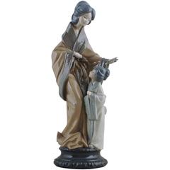 Large Nao Porcelain Figurine, Japanese Mother and Daughter