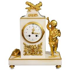 Antique French White Marble Ormolu Mantel Clock, circa 1850