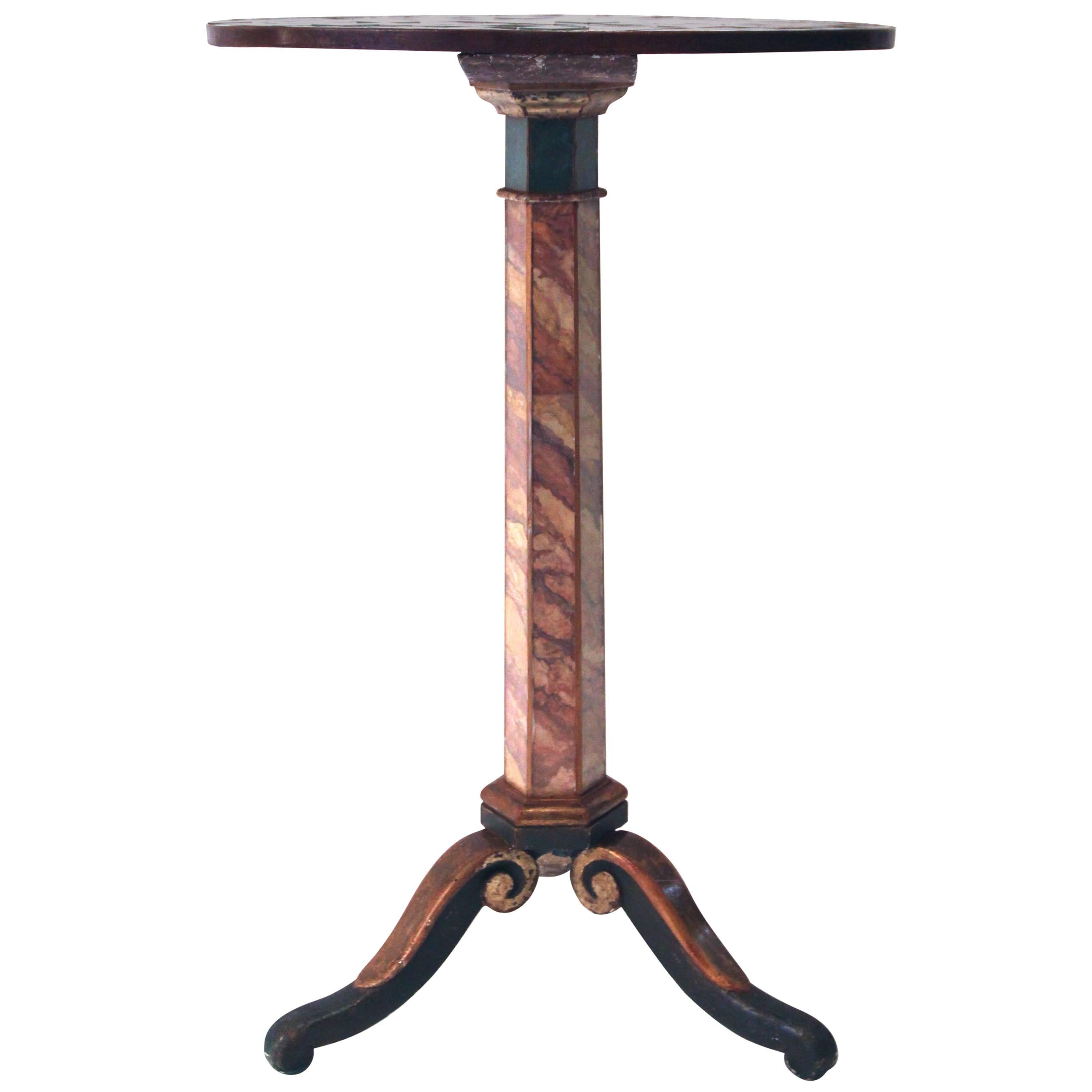Pedestal Tripod, Wood and Painting under Glass, Italy, circa 1960