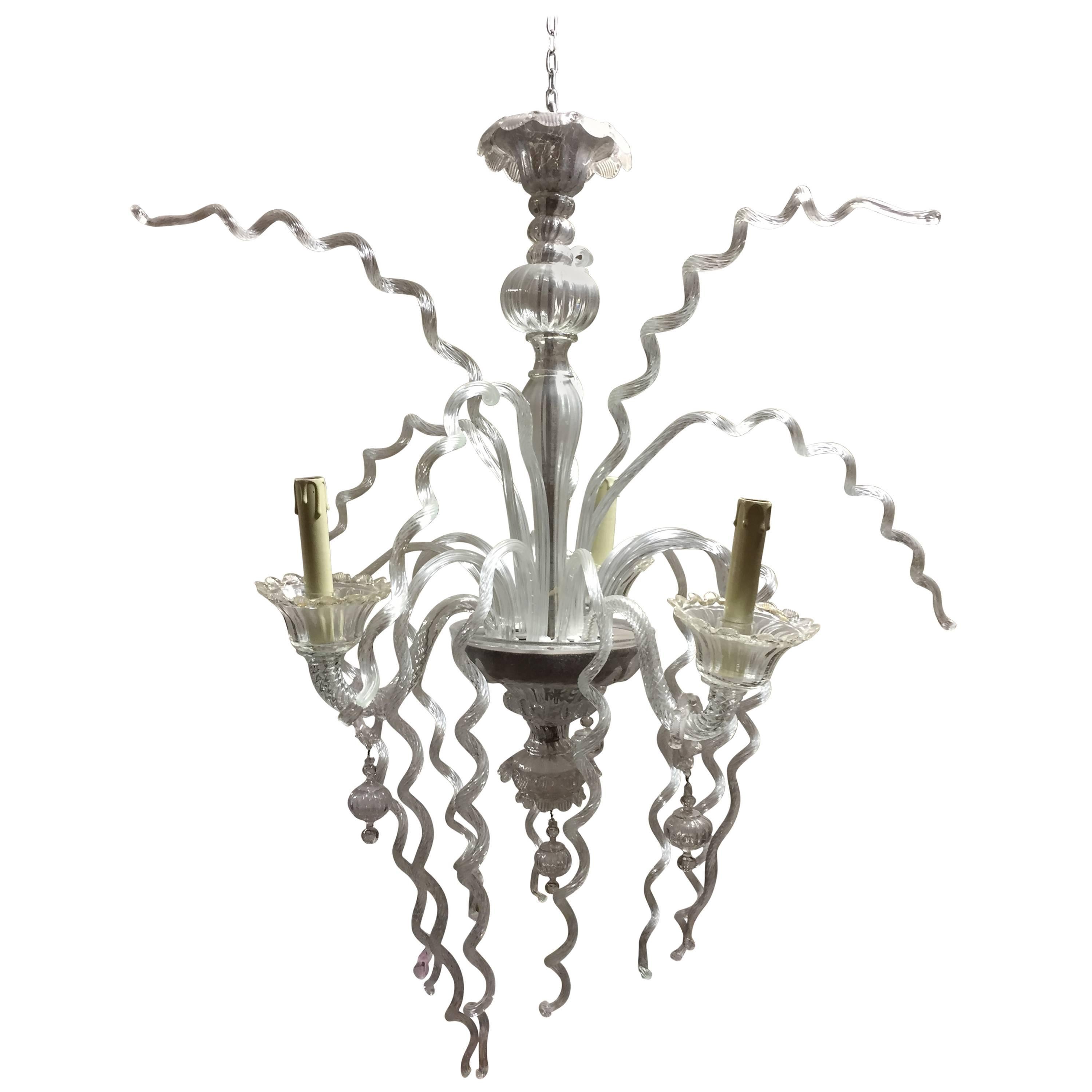 Mid-20th Century Three-Arm Clear Glass Chandelier For Sale