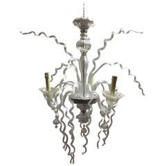Mid-20th Century Three-Arm Clear Glass Chandelier