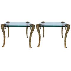 Pair of Coffee Tables, Foot Bronze Palm Decor, circa 1960, France