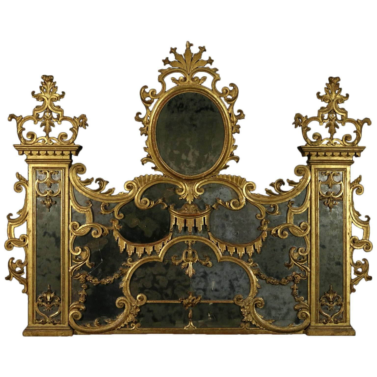 Early 18th Century Baroque Linden Carved and Gilded Wall Mirror for Fireplace
