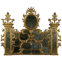 Antique Early 18th Century Baroque Linden Carved and Gilded Wall Mirror for Fireplace