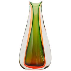Green and Ambra Murano Sommerso Vase by Seguso, Made in Italy, 1960