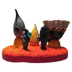 "Monoliths" Version 7, Murano Glass Sculpture with Murrine Engraved