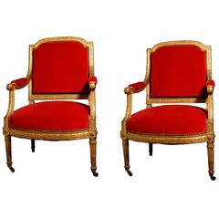 Pair of Carved Giltwood Fauteuil