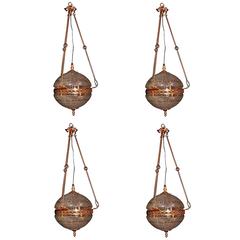 Set of Four Hobnail Cut Globe Lanterns