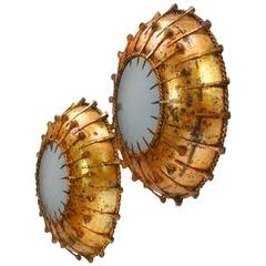 Pair of Mid-Century Spanish Gilt Scones or Flush Mounts, 1950s 4