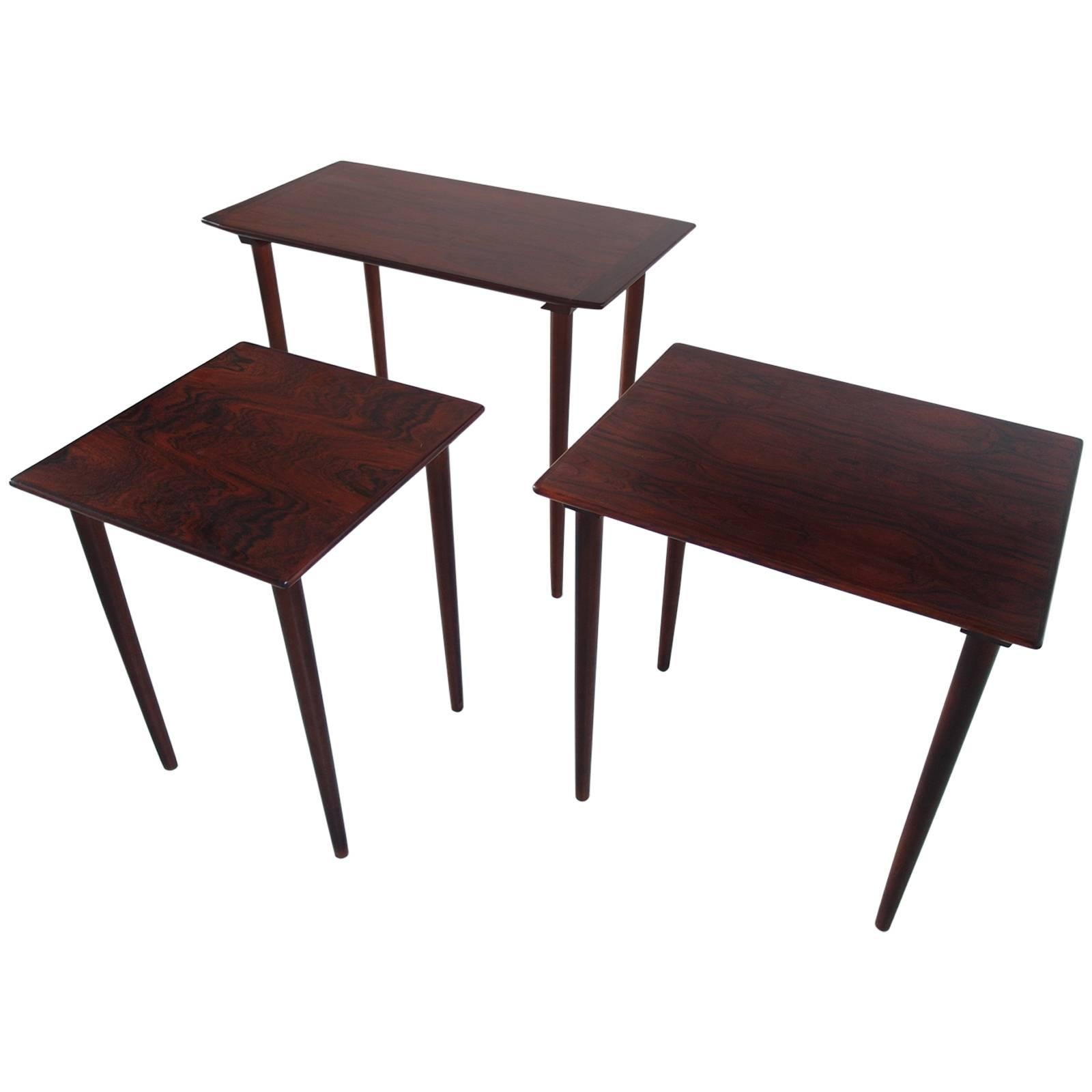 Elegant Set of three Rosewood Nesting Tables by Gustav Bahus, Norway, 1960s