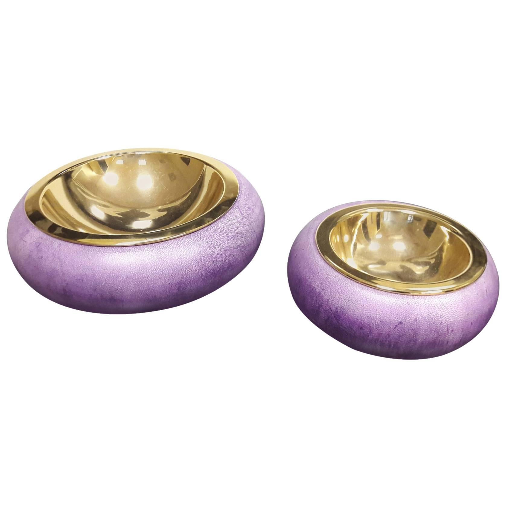 Goatskin Purple Tura Ashtrays or Candies Bowl, Set of Two For Sale