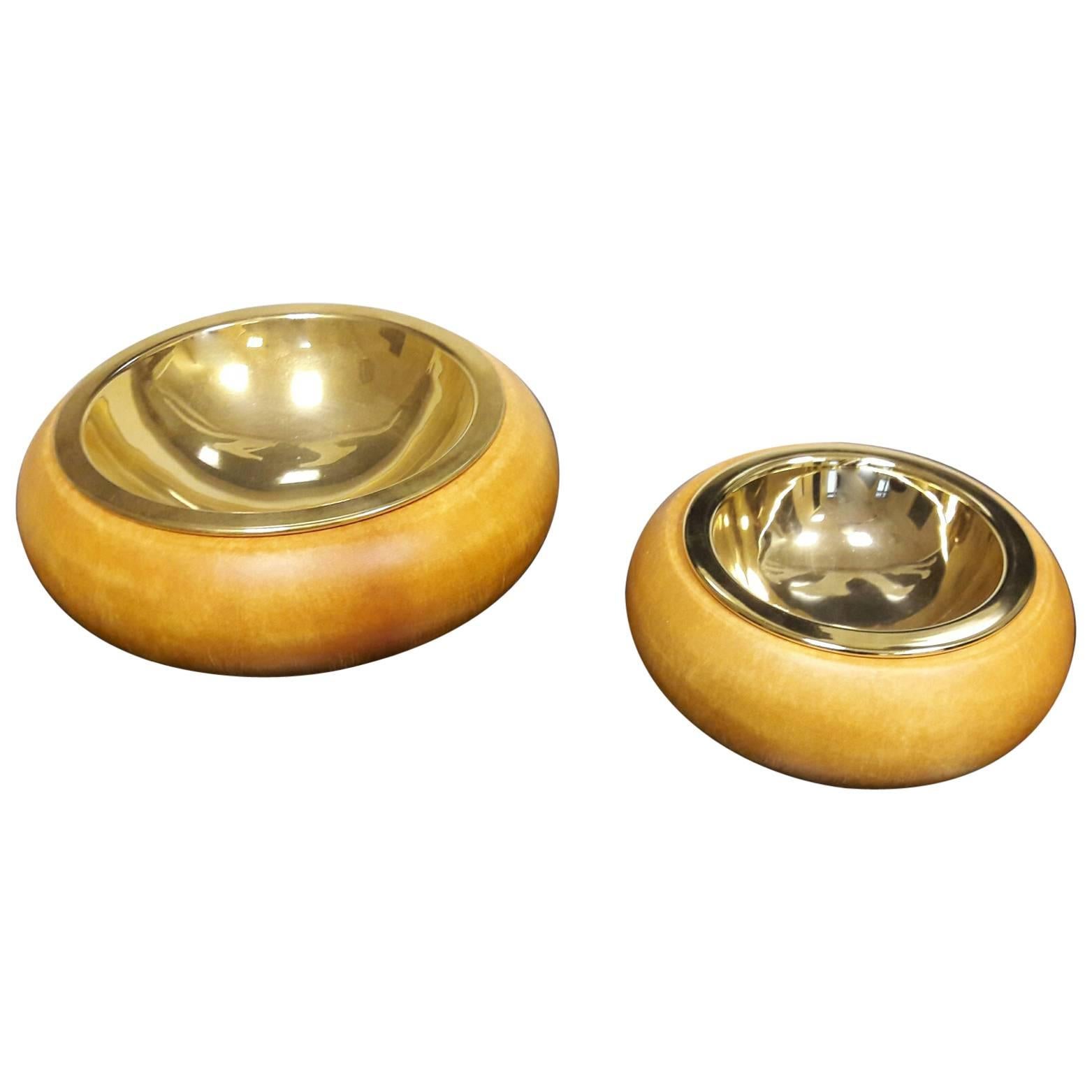 Goatskin Col Ocra Tura Ashtrays or Candies Bowl, Set of Two For Sale