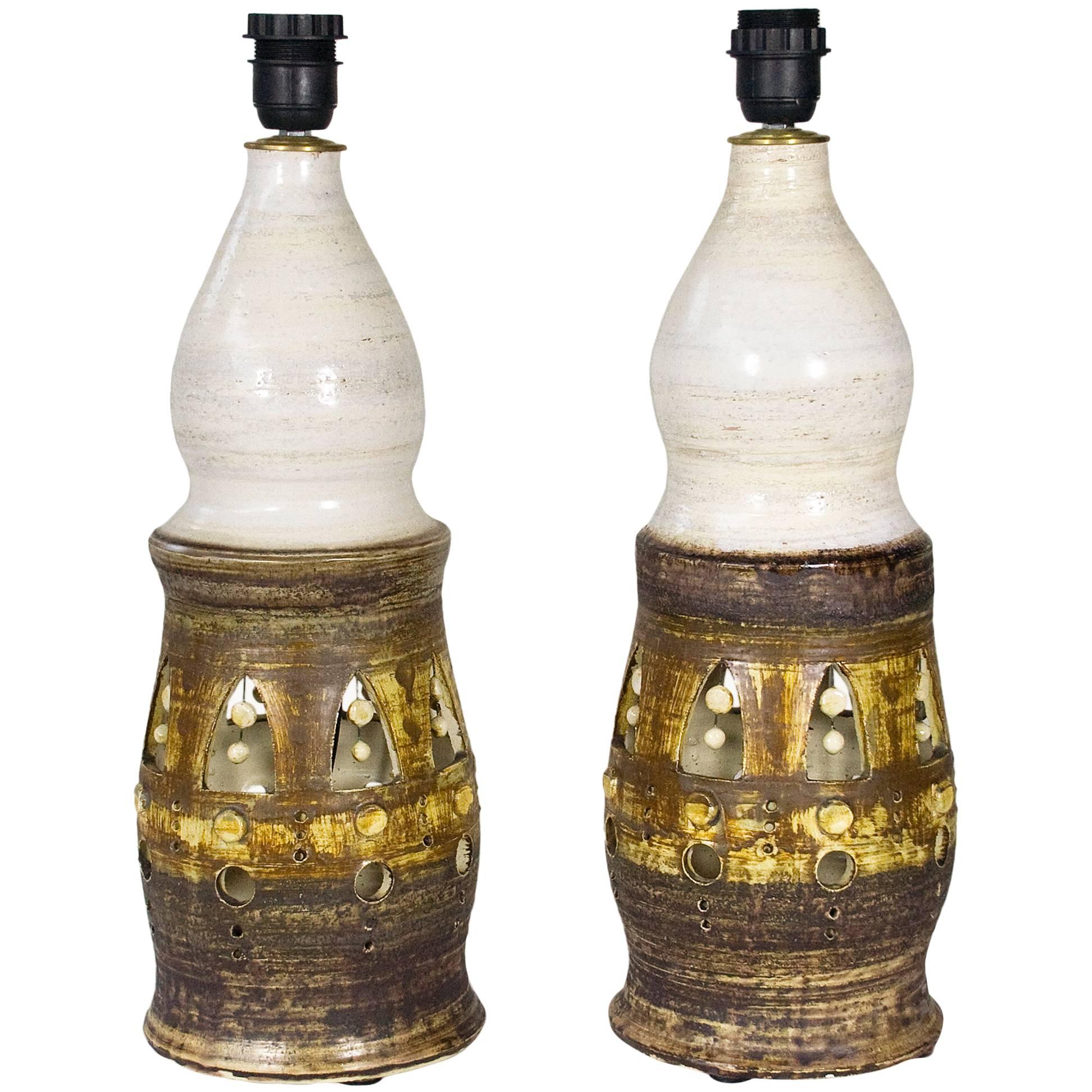 Georges Pelletier Pair of Ceramic Lamps, circa 1950, France