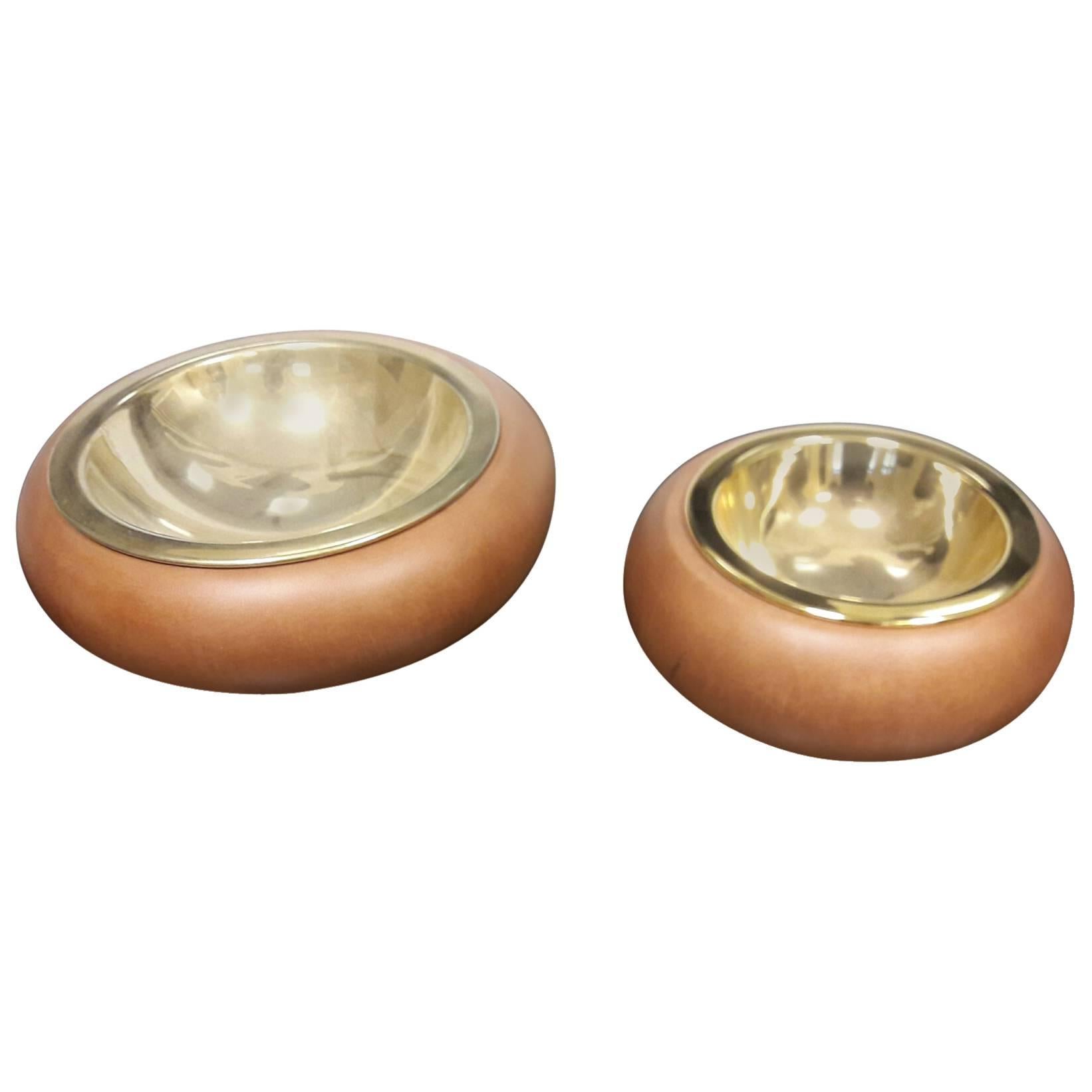 Set of Two Tura Ashtrays or Candies Bowl, Goatskin Col Almond Matte For Sale