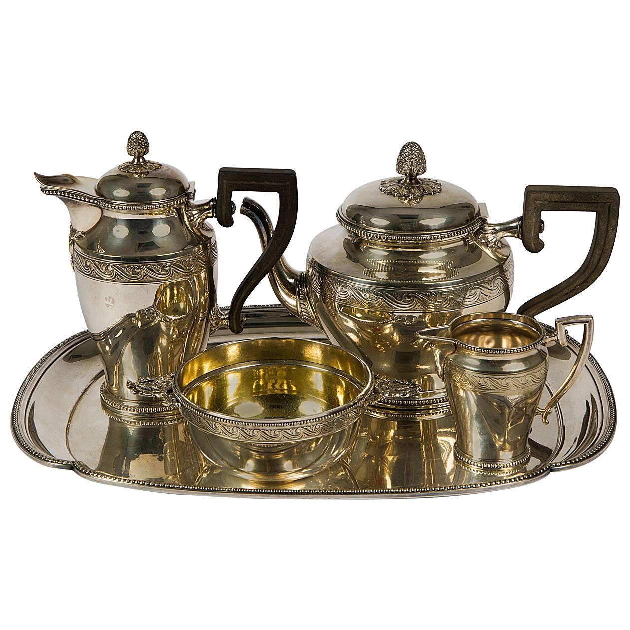 Marvelous Christofle Tea and Coffee Set with Ebony Handles For Sale