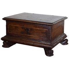 Baroque Walnut and Band Inlaid Box on Paw Feet, Italian, Tuscany, 17th Century