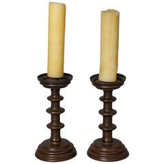 Pair of Italian Baroque Bronze Candlesticks or Pricket Sticks