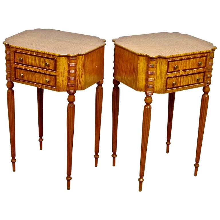 Pair of Early 20th Century Federal Style Tiger Maple Stands