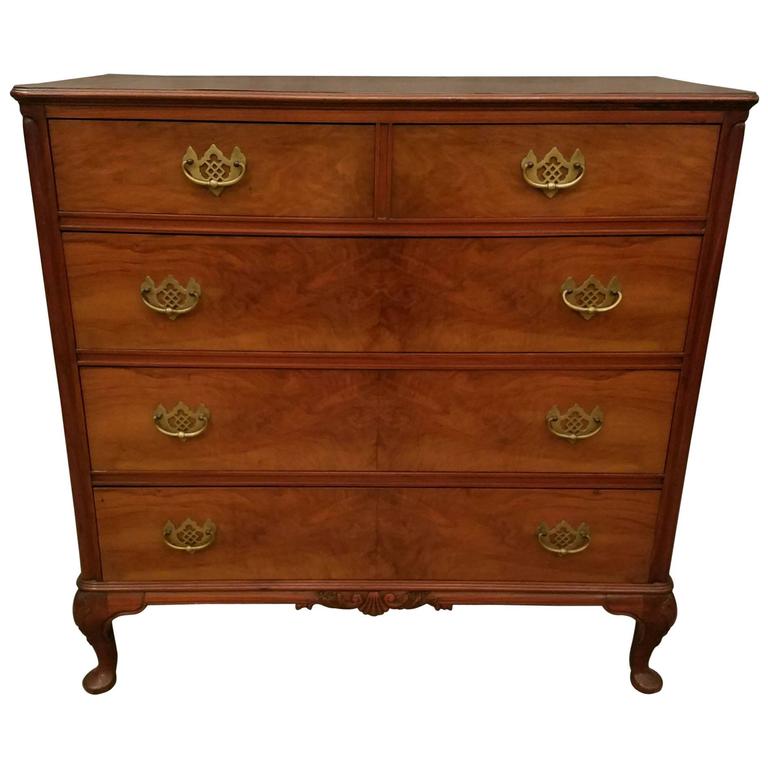 Antique Queen Anne Mahogany Five-Drawer Chest For Sale at 1stDibs
