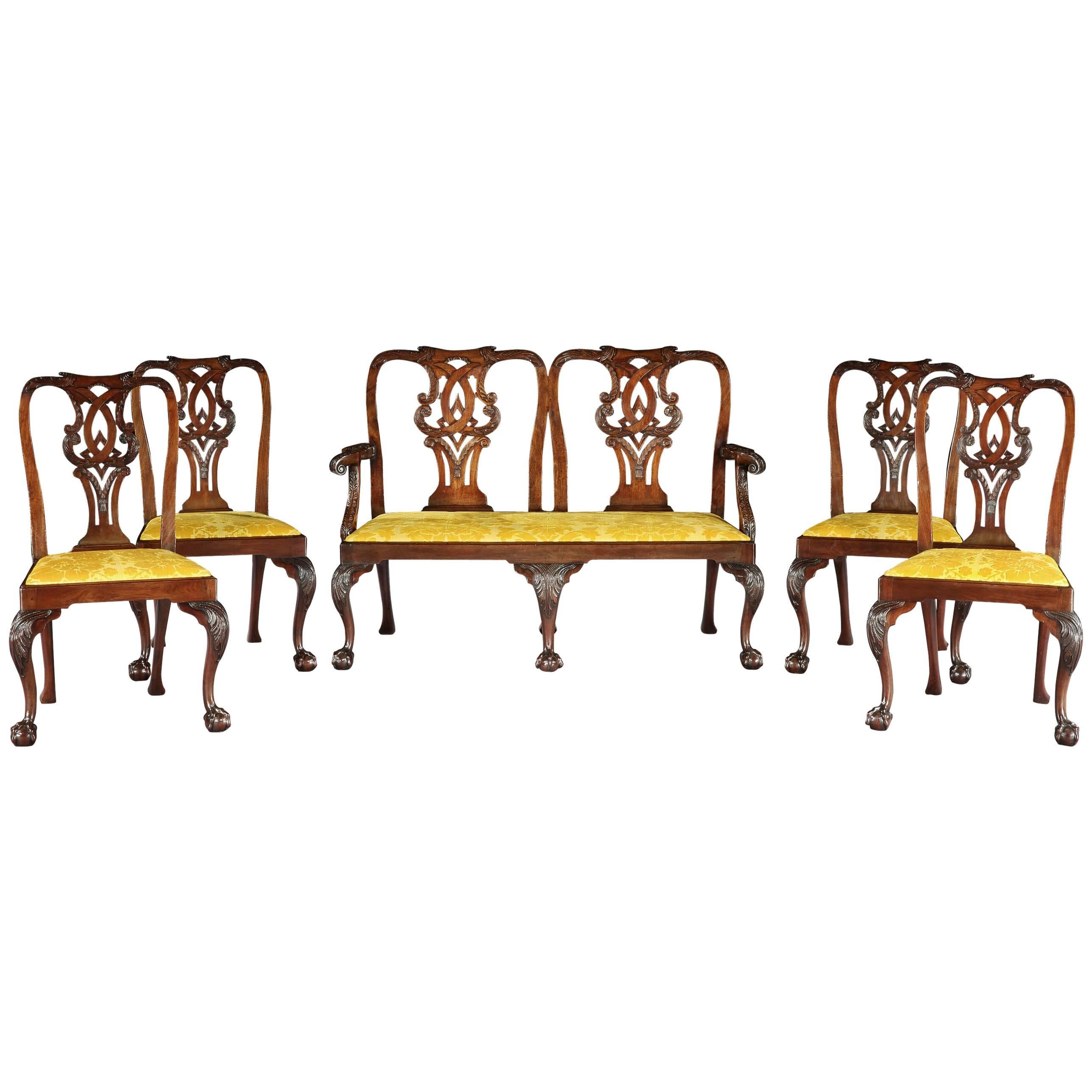 Suite of George II Mahogany Side Chairs with Settee For Sale