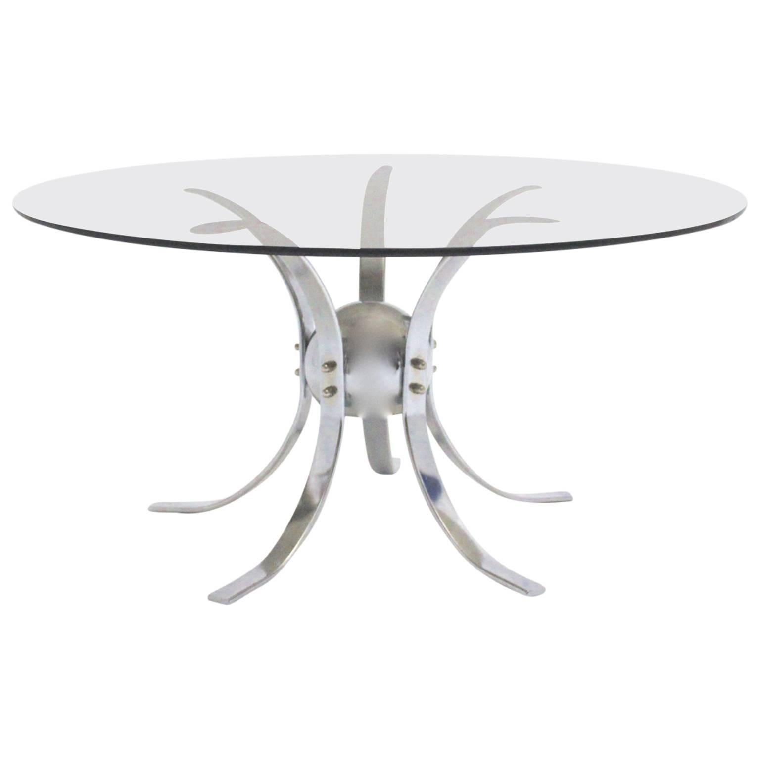 Mesa de centro Sputnik Vintage 1960 de metal cromado y cristal de la Era Espacial