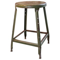 Used Industrial Metal Machine Age Factory Shop Backless Stool, Seat